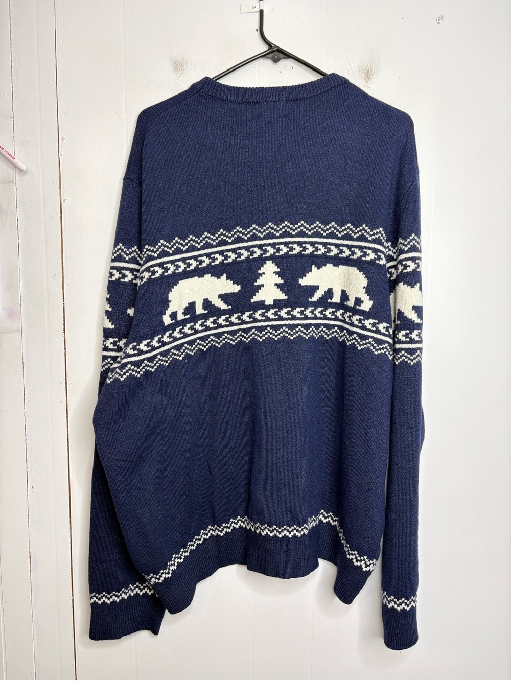 Lands End Sweater Womens XXL Pullover Crew Neck Polar Bear Navy Winter Tree - Picture 2 of 7